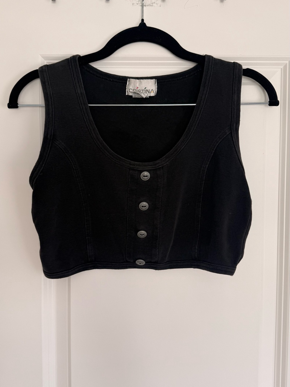 Christina Black Button-Front Cropped Tank